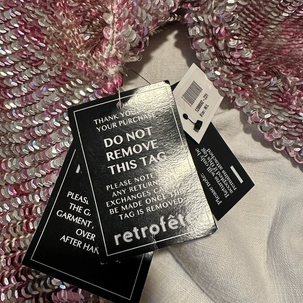 NWT Retrofete Tara Crochet Sequin Mini Dress Pink Silver Mix Medium / Large - Picture 9 of 12